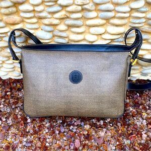 Fendi Tan Logo Coated Canvas/Black Leather Crossbody/Shoulder Bag w/COA. EUC!